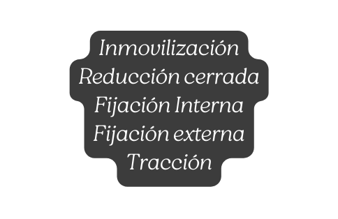 Inmovilización Reducción cerrada Fijación Interna Fijación externa Tracción